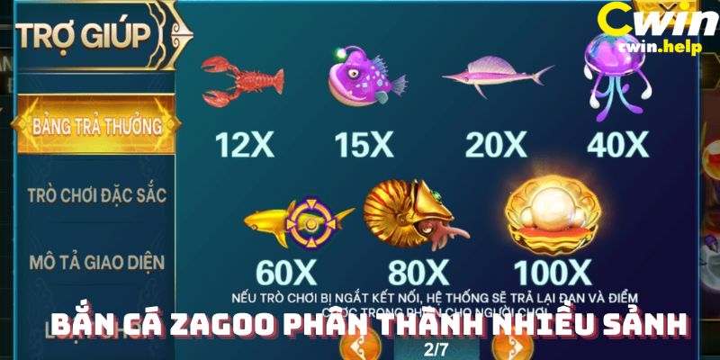 Bắn cá zagoo phân thành nhiều sảnh